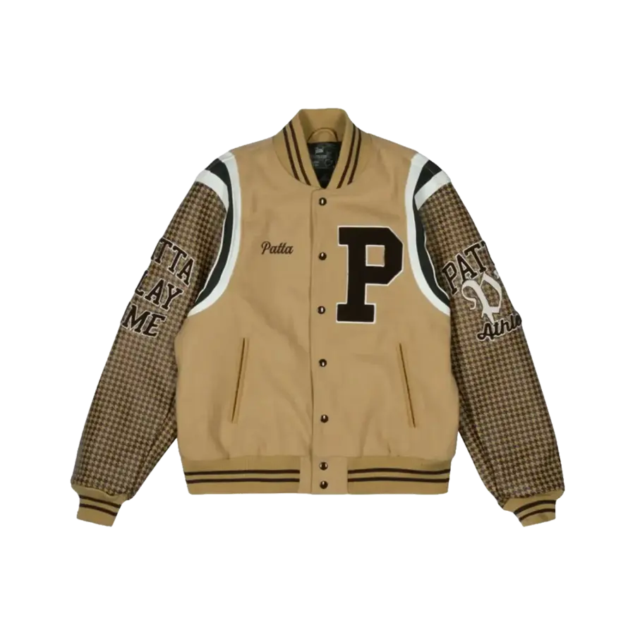 Patta varsity jacket beige houndstooth